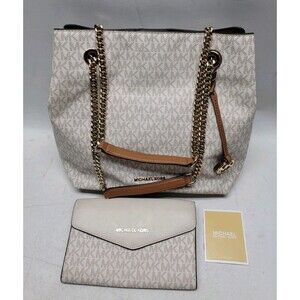 MICHAEL KORS Handbag Tote Leather All-over Pattern Vanilla 38T8CO1E3B W/ Wallet